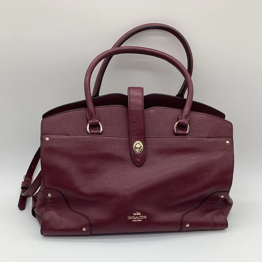 2142. Coach Mercer Satchel / Crossbody True Red Grain Leather EUC